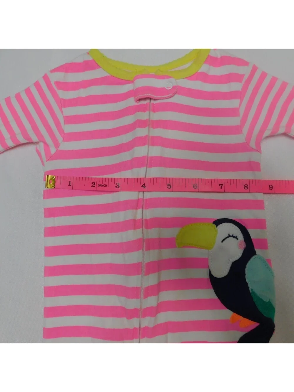 Carters Baby Girl Footed Pajamas 18M 18 Months Pink White Striped Toucan Sleeper